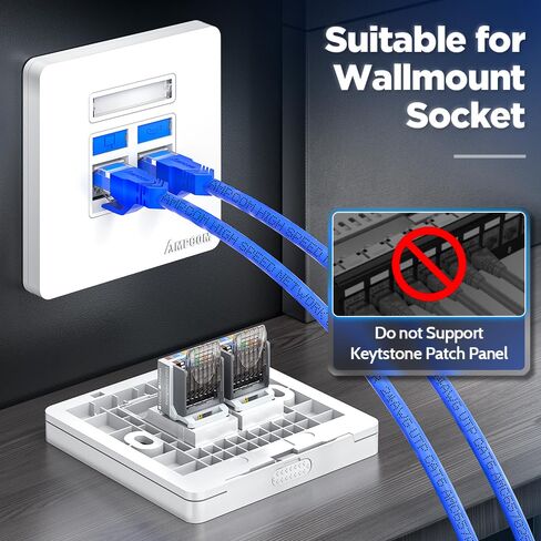 AMPCOM Toolless RJ45 Keystone Jack CAT6 UTP 25 حزمة، 90 درجة لا حاجة للثقب، PoE++ 100 وات، معتمد من ANSI/TIA، رمادي in Kuwait