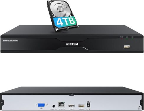 مسجل فيديو شبكة ZOSI 32CH لنظام كاميرا الأمان، 32 قناة مراقبة NVR تعمل مع كاميرات 4K/5MP/4MP/3MP HD ZOSI PoE/WiFi، 2 فتحة HDD، 4 تيرابايت HDD متضمنة، لا يوجد منفذ PoE in Kuwait