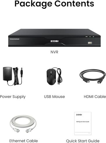 مسجل فيديو شبكة ZOSI 32CH لنظام كاميرا الأمان، 32 قناة مراقبة NVR تعمل مع كاميرات 4K/5MP/4MP/3MP HD ZOSI PoE/WiFi، 2 فتحة HDD، 4 تيرابايت HDD متضمنة، لا يوجد منفذ PoE in Kuwait