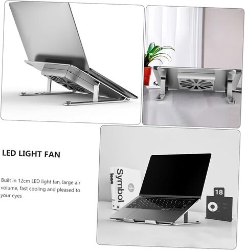 Holibanna Adjustable Height Aluminum Alloy Laptop Cooling Pad with Quiet Fans Under 17.3 Inch Notebooks, Silver Cooling Stand for Home and Office Use in Kuwait