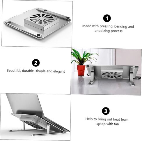 Holibanna Adjustable Height Aluminum Alloy Laptop Cooling Pad with Quiet Fans Under 17.3 Inch Notebooks, Silver Cooling Stand for Home and Office Use in Kuwait