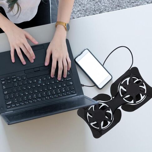 مبرد كمبيوتر محمول قابل للطي من كابيلوك مع حامل تبريد USB، وسادة تبريد مزدوجة للكمبيوتر المحمول للسفر والاستخدام المكتبي، أسود in Kuwait