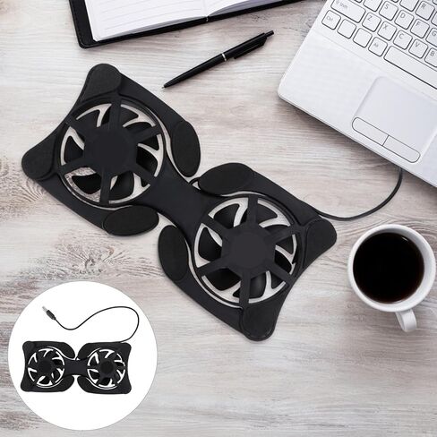مبرد كمبيوتر محمول قابل للطي من كابيلوك مع حامل تبريد USB، وسادة تبريد مزدوجة للكمبيوتر المحمول للسفر والاستخدام المكتبي، أسود in Kuwait