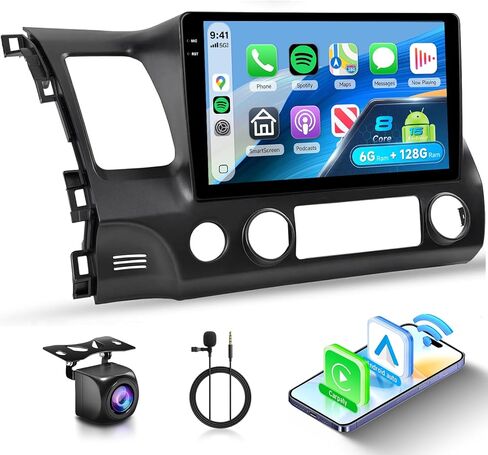 8 Core+4+64G لسيارة Honda Civic 2006-2011 Android 13 ستيريو مع Carplay لاسلكي Android Auto، 10.1 بوصة IPS شاشة لمس راديو مع HI-Res/DSP Audio GPS WiFi Bluetooth 5.0 AM/FM SWC كاميرا احتياطية in Kuwait