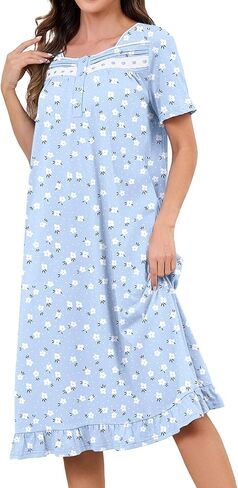 BloggerLove Womens 100 ٪ Cotton Lightgown Long Sleeve House Dress مع جيوب نوم فستان S-XXL in Saudi Arabia