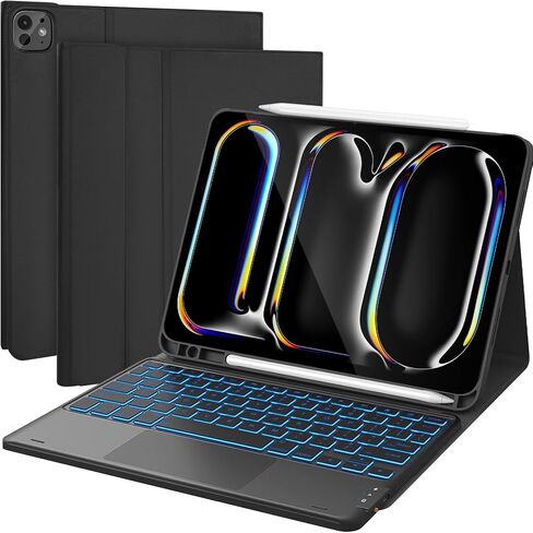 Keyboard Case for iPad Pro 11 Inch M5 2025 / M4 2024, 7 Color Backlit, Smart Trackpad, Detachable Wireless Wireless Folio Cover with Pencil Holder for iPad Pro 11 Inch 2025 2024, Black in Kuwait