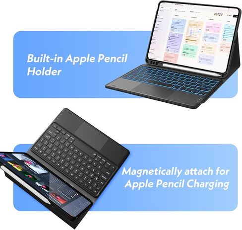 Keyboard Case for iPad Pro 11 Inch M5 2025 / M4 2024, 7 Color Backlit, Smart Trackpad, Detachable Wireless Wireless Folio Cover with Pencil Holder for iPad Pro 11 Inch 2025 2024, Black in Kuwait