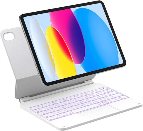 حافظة لوحة المفاتيح المغناطيسية Inateck NeoMagic لجهاز iPad الجيل العاشر 10.9 بوصة/الجيل الحادي عشر 2025 A16 11 بوصة، حامل ناتئ عائم، إضاءة خلفية 7 ألوان، مع لوحة تتبع، لوحة مفاتيح على الطراز السحري، أبيض in Kuwait