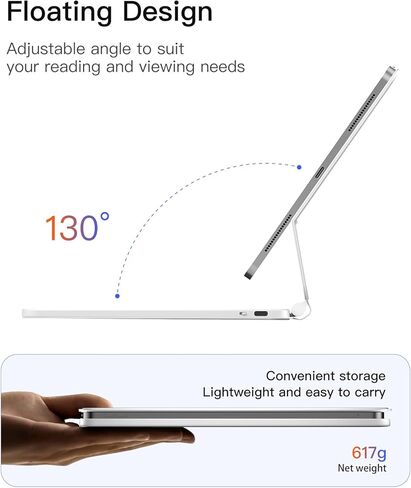 حافظة لوحة المفاتيح المغناطيسية Inateck NeoMagic لجهاز iPad الجيل العاشر 10.9 بوصة/الجيل الحادي عشر 2025 A16 11 بوصة، حامل ناتئ عائم، إضاءة خلفية 7 ألوان، مع لوحة تتبع، لوحة مفاتيح على الطراز السحري، أبيض in Kuwait