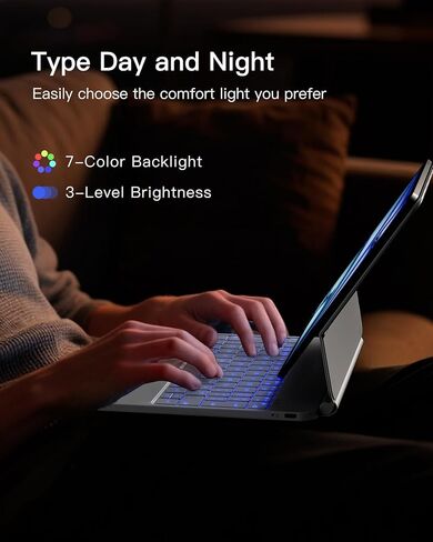 حافظة لوحة المفاتيح المغناطيسية Inateck NeoMagic لجهاز iPad الجيل العاشر 10.9 بوصة/الجيل الحادي عشر 2025 A16 11 بوصة، حامل ناتئ عائم، إضاءة خلفية 7 ألوان، مع لوحة تتبع، لوحة مفاتيح على الطراز السحري، أبيض in Kuwait