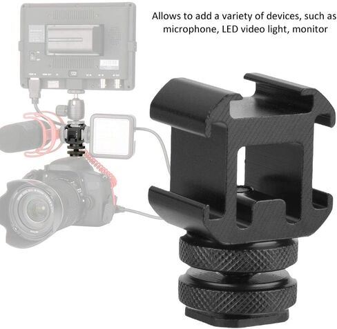 Zerodis Triple Hot Shoe Mount Adapter 3 Slot Metal Base for Microphone LED Light Monitor with Universal Hot Shoe Connector for DSLR Cameras Other Accessories in Kuwait