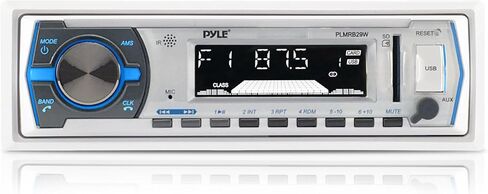 Single DIN MP3 USB SD Bluetooth in-Dash Radio Receiver Bundle Combo with White Marine Stereo Housing + 4X 6.5 Dual Cone Waterproof Audio Speakers = Enrock Flex AM/FM Antenna + 50Ft Speaker Wire in Kuwait