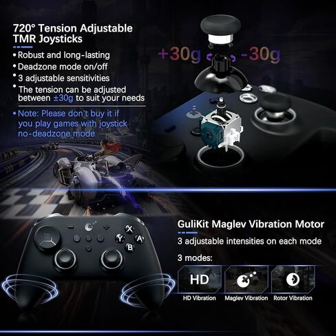 GuliKit TT MAX Revision Wireless Controller for Switch 2/1, PC, Android, iOS, SteamOS with 720° Adjustable Tension TMR Joysticks, 4 Back Buttons, Hyperlink 2 Tech for 2.16ms Low Latency, Switch Wakeup - Black in Kuwait