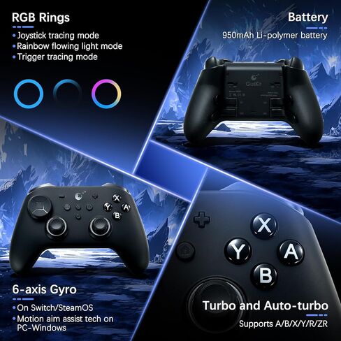 GuliKit TT MAX Revision Wireless Controller for Switch 2/1, PC, Android, iOS, SteamOS with 720° Adjustable Tension TMR Joysticks, 4 Back Buttons, Hyperlink 2 Tech for 2.16ms Low Latency, Switch Wakeup - Black in Kuwait