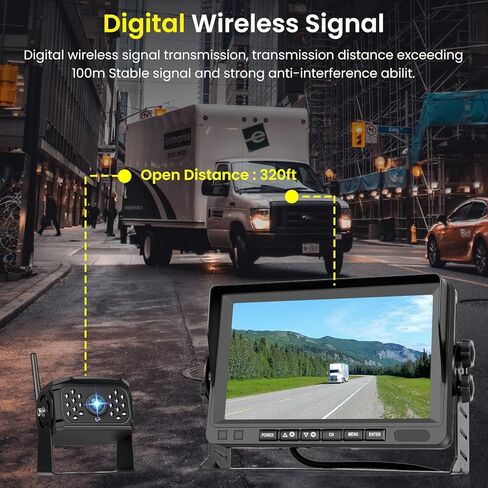 Hodozzy Wireless Backup Camera System Kit, 7 Inch IPS Reversing Monitor with IP68 Waterproof, Quad Split Recording, Night Vision, Manual Zoom,4 Backup Cameras for RV Truck/Trailer/Pickup/Camper in Kuwait