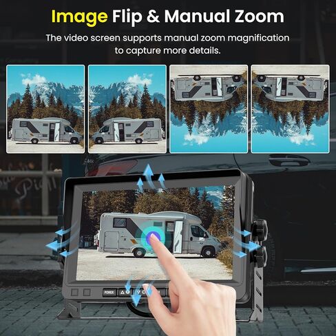 Hodozzy Wireless Backup Camera System Kit, 7 Inch IPS Reversing Monitor with IP68 Waterproof, Quad Split Recording, Night Vision, Manual Zoom,4 Backup Cameras for RV Truck/Trailer/Pickup/Camper in Kuwait