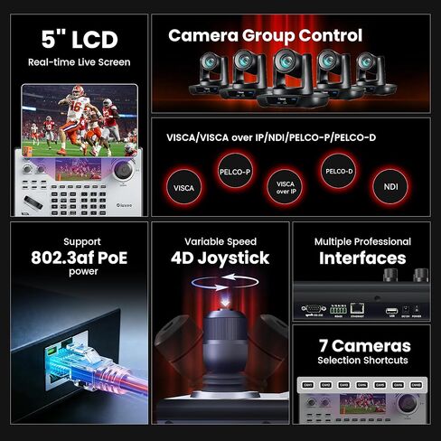 NDI 20X Optical Zoom 4K AI Auto Tracking PTZ Bundle UHD20U-4K-AI*3 USB/HDMI/LAN PoE for Live Streaming Camera with 4D Joystick 5" LCD Screen NDI Real-time Preview PTZ Camera Controller in Kuwait