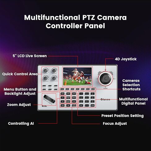 NDI 20X Optical Zoom 4K AI Auto Tracking PTZ Bundle UHD20U-4K-AI*3 USB/HDMI/LAN PoE for Live Streaming Camera with 4D Joystick 5" LCD Screen NDI Real-time Preview PTZ Camera Controller in Kuwait