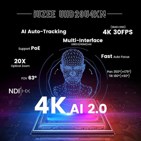 20X Optical Zoom NDI 4K AI Auto Tracking PTZ Bundle UHD20U-4KN-3 USB/HDMI/LAN PoE for Live Streaming Camera with 4D Joystick 5" LCD Screen Preview PTZ Camera Controller in Kuwait