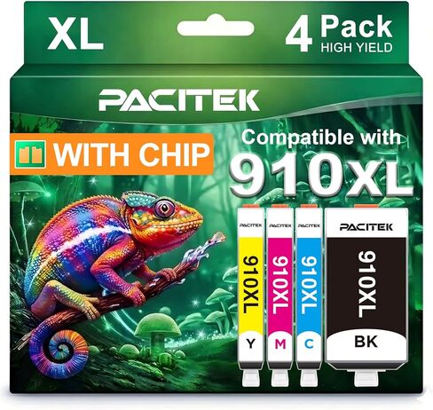 مجموعة خراطيش حبر 910XL بديلة لطابعات HP 910 XL 910XL للاستخدام مع طابعات OfficeJet 8010 8015 8018 OfficeJet Pro 8020 8022 8025 8028 8035 (أسود، سماوي، أرجواني، أصفر، 4 عبوات) in Kuwait