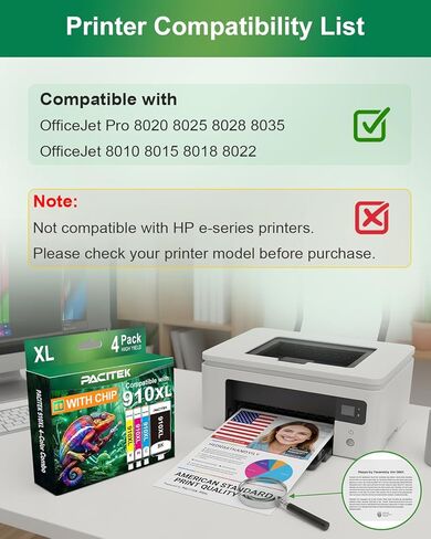 مجموعة خراطيش حبر 910XL بديلة لطابعات HP 910 XL 910XL للاستخدام مع طابعات OfficeJet 8010 8015 8018 OfficeJet Pro 8020 8022 8025 8028 8035 (أسود، سماوي، أرجواني، أصفر، 4 عبوات) in Kuwait