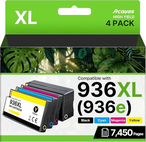 خراطيش حبر 936XL متوافقة مع 4 عبوات - لطابعات HP OfficeJet Pro 9125e، 9120e، 9135e، 9730e، 9130e، 9720e، 9122e (أسود، سماوي، أرجواني، أصفر) in Kuwait