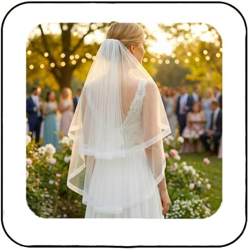 HEREAD Bride Wedding Veil 2 Tiers Waist Length Long Bachelorette Short Party Bridal Tulle Veils with Comb and Ribbon Edge in Saudi Arabia