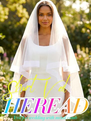 HEREAD Bride Wedding Veil 2 Tiers Waist Length Long Bachelorette Short Party Bridal Tulle Veils with Comb and Ribbon Edge in Saudi Arabia