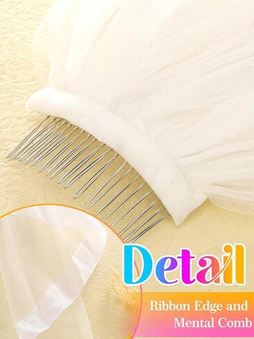 HEREAD Bride Wedding Veil 2 Tiers Waist Length Long Bachelorette Short Party Bridal Tulle Veils with Comb and Ribbon Edge in Saudi Arabia