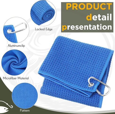 Breling 12 Pack Microfiber Fishing Towels with Clip, 16'' x 16'' Waffle Weave Towels for Cleaning Fishing Gear & Hands, Dry Absorbent Boat, Camping, Kayak & Hiking Towel (Black Grey Blue) in Kuwait