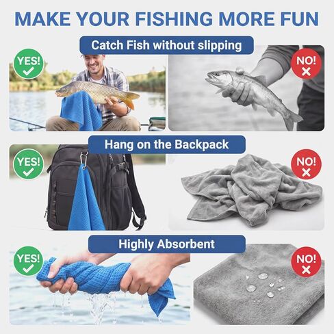 Breling 12 Pack Microfiber Fishing Towels with Clip, 16'' x 16'' Waffle Weave Towels for Cleaning Fishing Gear & Hands, Dry Absorbent Boat, Camping, Kayak & Hiking Towel (Black Grey Blue) in Kuwait
