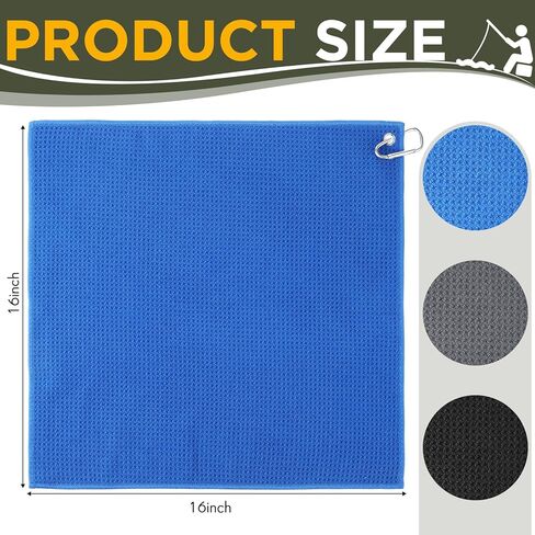 Breling 12 Pack Microfiber Fishing Towels with Clip, 16'' x 16'' Waffle Weave Towels for Cleaning Fishing Gear & Hands, Dry Absorbent Boat, Camping, Kayak & Hiking Towel (Black Grey Blue) in Kuwait