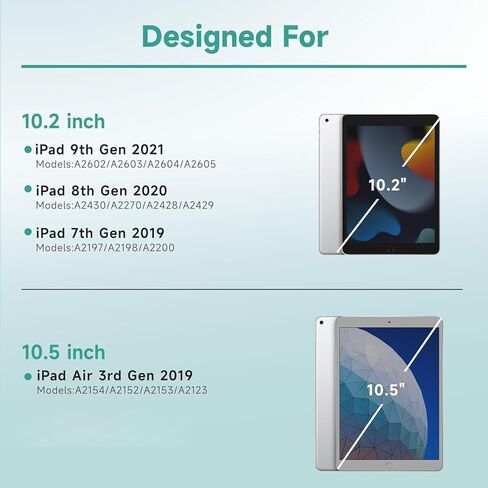 حافظة لوحة مفاتيح لجهاز iPad 9th/8th/7th Generation 10.2 بوصة 2021/2020/2019 وipad Pro 10.5 بوصة وipad Air 3 2019 - لوحة مفاتيح بإضاءة خلفية قابلة للفصل 360 درجة غطاء فوليو قابل للدوران مع حامل قلم علوي - (أزرق مخضر) in Kuwait