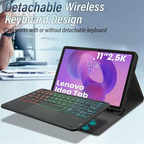 حافظة لوحة مفاتيح لوحة اللمس بإضاءة خلفية Lenovo Idea Tab 11 بوصة 2025/ Tab M11 2024، لوحة مفاتيح لاسلكية بإضاءة خلفية 3 مناطق مع غطاء حامل نحيف لجهاز Lenovo Idea Tab 11 بوصة 2025 TB-336ZU/336FU in Kuwait