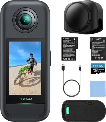 كاميرا AKASO 360 Action مع بطاقة MicroSD سعة 256 جيجابايت وحزمة غطاء العدسة in Kuwait