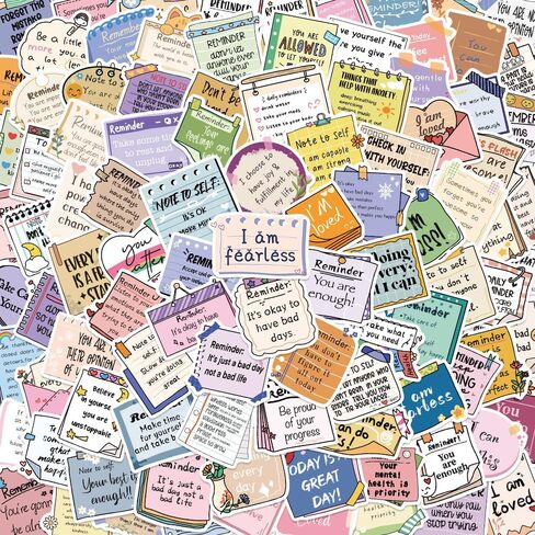 100PCS Motivational Reminder Notes Starry Glitter Stickers Mental Health Awareness Affirmation Waterproof Journal Laptop Water Bottle Scrapbook DIY Decor for Positive Aesthetic Party Decals for Adult in Kuwait