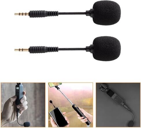 SHINEOFI 2pcs Bendable Noise-canceling Condenser Microphone for Phone Tablet Laptop, Mini Live Streaming Mic Set, Black with 3-Pole and 4-Pole Plugs, Home Recording and Vlogging in Kuwait