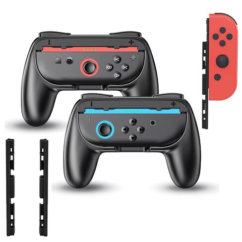 مقبض لجهاز نينتندو سويتش آند سويتش OLED Joy-Con، قطعتان من قبضة التحكم المحمولة مع غطاءين للإبهام، قبضة مريحة مريحة لملحقات Switch Joycon، أسود in Kuwait