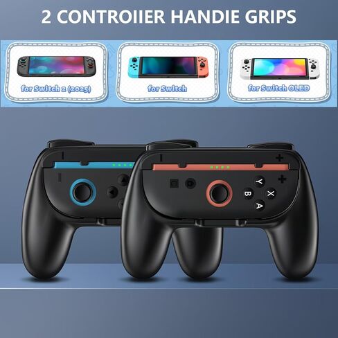 مقبض لجهاز نينتندو سويتش آند سويتش OLED Joy-Con، قطعتان من قبضة التحكم المحمولة مع غطاءين للإبهام، قبضة مريحة مريحة لملحقات Switch Joycon، أسود in Kuwait