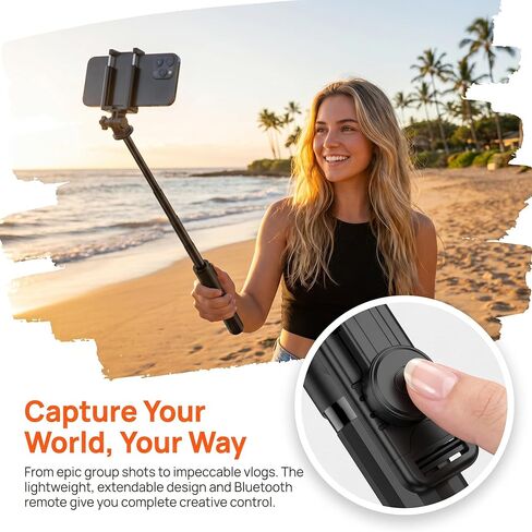 Portable 40Inch Selfie Stick Phone Tripod with Extendable Tripod Stand 360 Rotation Compatible with Smartphone in Kuwait