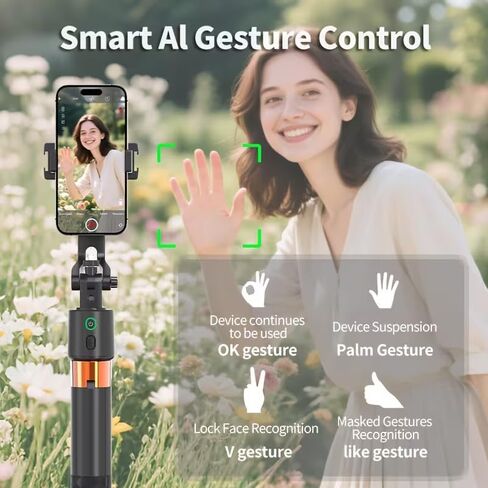 حامل هاتف لتتبع الوجه تلقائيًا، حامل ثلاثي للهاتف يدور 360 درجة مع جهاز تحكم لاسلكي وحامل هاتف، حامل ثلاثي عصا سيلفي لهاتف iPhone، هاتف Android، لمدونات الفيديو، البث المباشر، مكالمات الفيديو، صانعي المحتوى in Kuwait