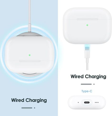 حافظة شحن لـ AirPods Pro الجيل الأول/الثاني، منفذ شاحن لـ Airpod Pro 2nd/1 علبة شاحن بديلة مدمجة 660 مللي أمبير في الساعة تدعم البطارية اللاسلكية والسلكية - بدون سماعات أذن (منفذ USB-C) in Kuwait