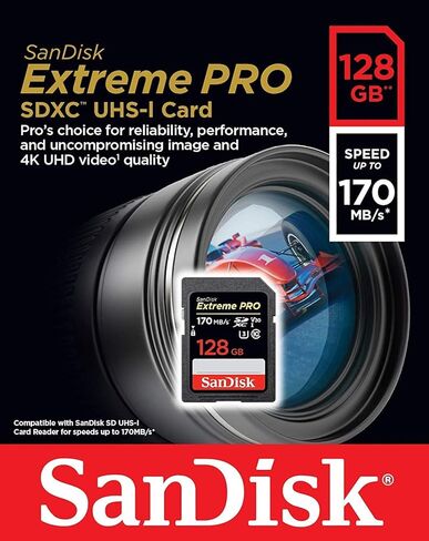 بطاقة Sandisk SecureDigital Extreme PRO SDXC UHS-I سعة 128 جيجابايت C10، U3، V30 170 ميجابايت/ثانية - حزمة من 2 - مع قارئ بطاقة الذاكرة in Kuwait