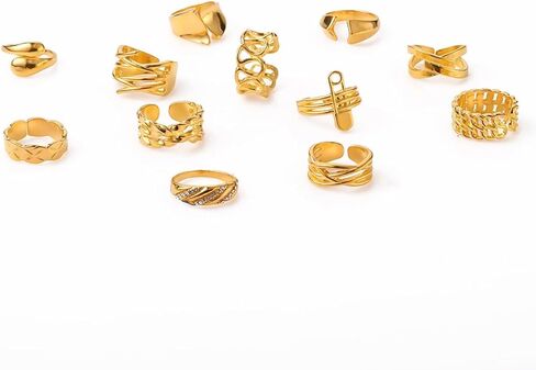 Uarein Boho Retro Stacking Rings for Women Girls Teens Gold Geometric Knuckle Rings Set Vintage Snake Chain Rhinestone Joint Finger Rings Aesthetic Dainty Jewelry Gifts in Saudi Arabia