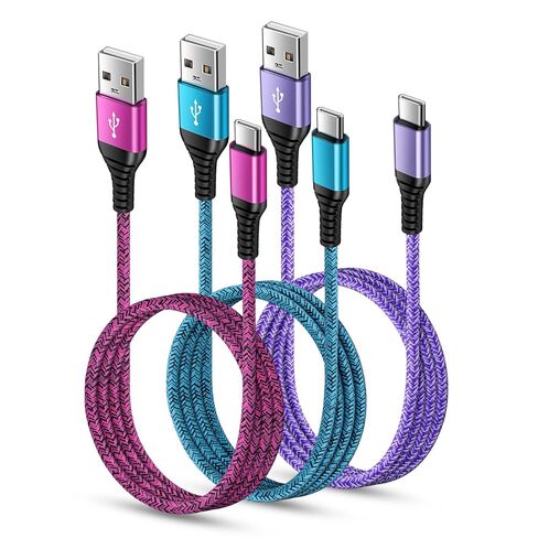 Type C Charger Cord Fast Charging 3 Pack 6FT for iPhone 17e 17 Pro Max 17 Pro 17 Air 16e 16 Pro Max/Plus 15, 3.1A USB A to USB C Cable Android Phone Charger Cord Car Charger for Samsung Galaxy S26 S25 in Kuwait