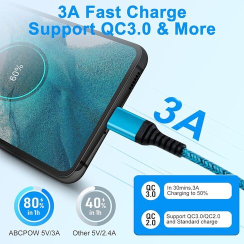 Type C Charger Cord Fast Charging 3 Pack 6FT for iPhone 17e 17 Pro Max 17 Pro 17 Air 16e 16 Pro Max/Plus 15, 3.1A USB A to USB C Cable Android Phone Charger Cord Car Charger for Samsung Galaxy S26 S25 in Kuwait