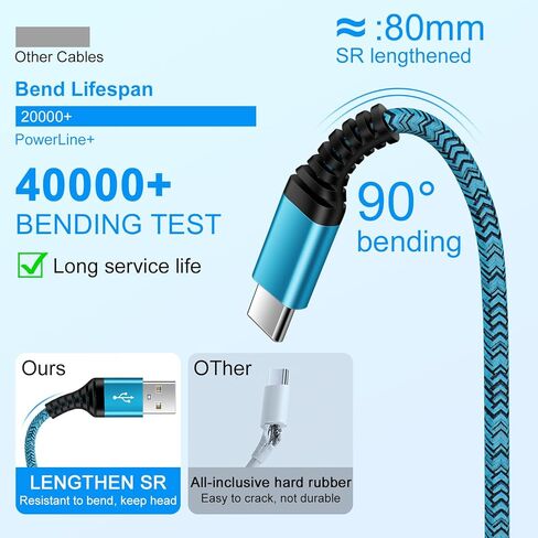 Type C Charger Cord Fast Charging 3 Pack 6FT for iPhone 17e 17 Pro Max 17 Pro 17 Air 16e 16 Pro Max/Plus 15, 3.1A USB A to USB C Cable Android Phone Charger Cord Car Charger for Samsung Galaxy S26 S25 in Kuwait