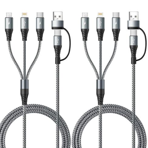كابل شحن متعدد 5 في 1، 2 حزمة كابل شاحن متعدد بطول 4 أقدام USB A/C إلى Lightning/Type C/Micro USB منافذ شحن متعددة سلك شحن عالمي لسلسلة iPhone/Samsung/الأجهزة اللوحية والمزيد in Kuwait