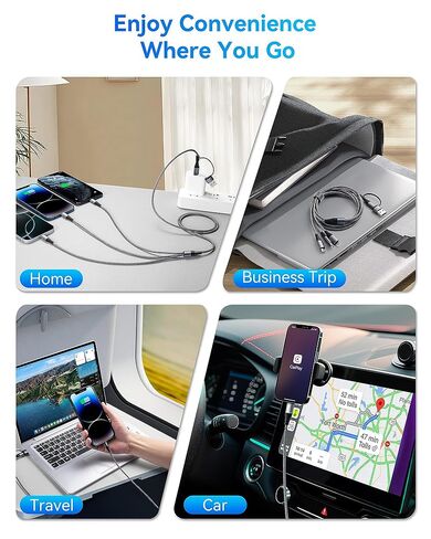 كابل شحن متعدد 5 في 1، 2 حزمة كابل شاحن متعدد بطول 4 أقدام USB A/C إلى Lightning/Type C/Micro USB منافذ شحن متعددة سلك شحن عالمي لسلسلة iPhone/Samsung/الأجهزة اللوحية والمزيد in Kuwait