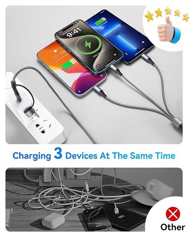 كابل شحن متعدد 5 في 1، 2 حزمة كابل شاحن متعدد بطول 4 أقدام USB A/C إلى Lightning/Type C/Micro USB منافذ شحن متعددة سلك شحن عالمي لسلسلة iPhone/Samsung/الأجهزة اللوحية والمزيد in Kuwait
